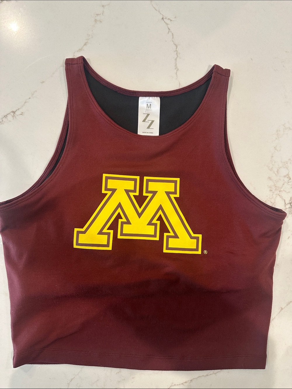 Minnesota Golden Gopher Maroon Crop Tank with built in bra.